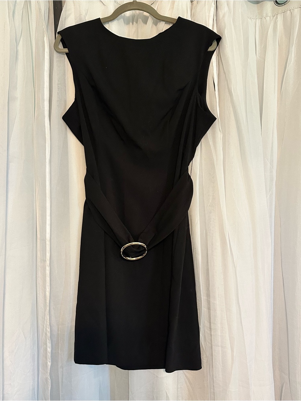 Ivanka Trump Black Sleeveless Mini Dress with Decorative Buckle